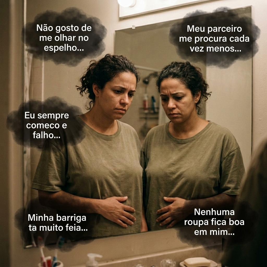 Mulher frustrada com pensamentos negativos